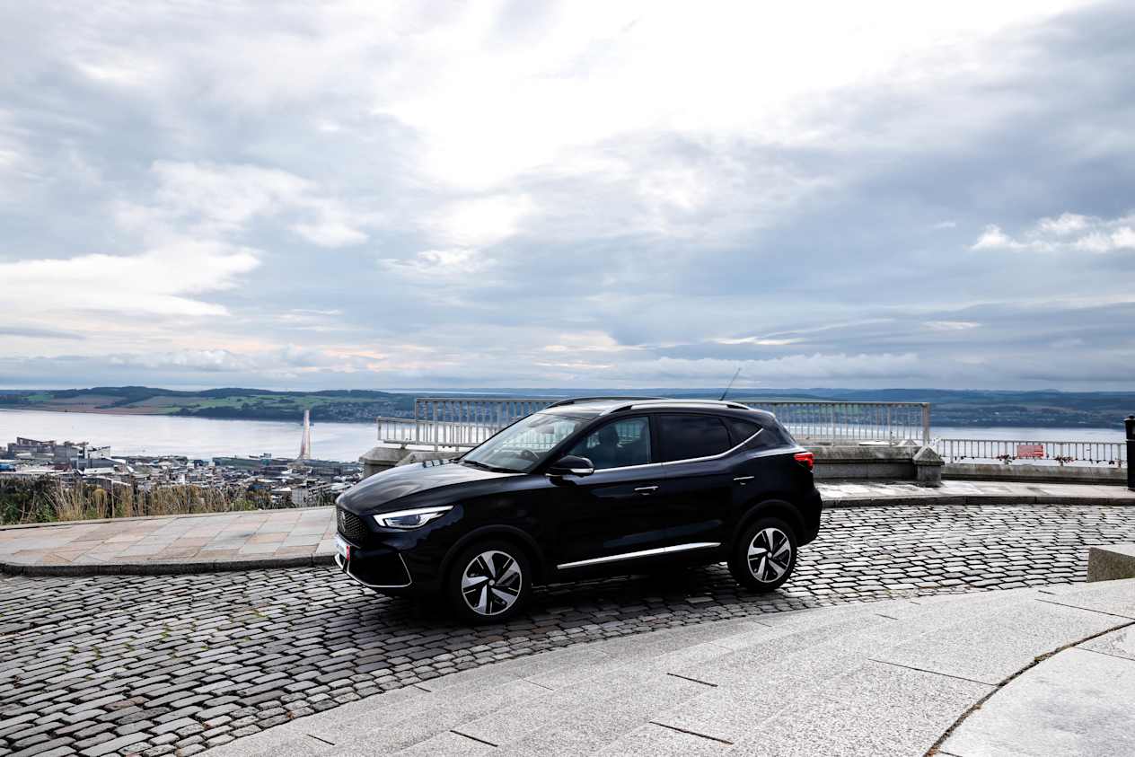 Black MG ZS sitting in front of the River Tay