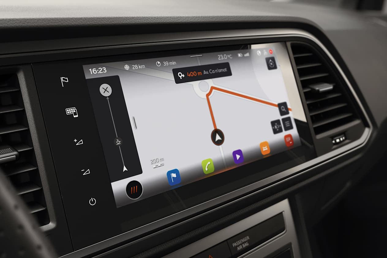 Infotainment screen in the new CUPRA Ateca, featuring a large display with integrated navigation, media, and connectivity options.