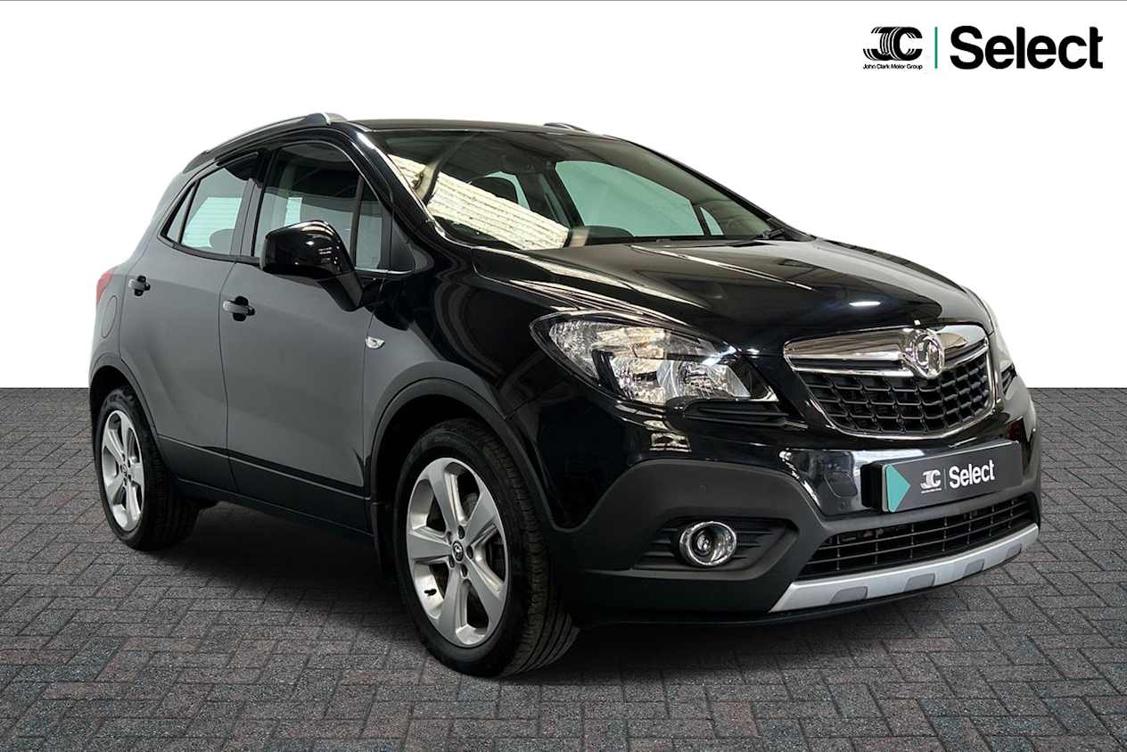 Black Vauxhall Mokka on a grey and white background