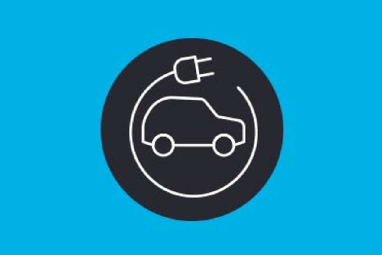 Blue and black illustration of an electric vehicle