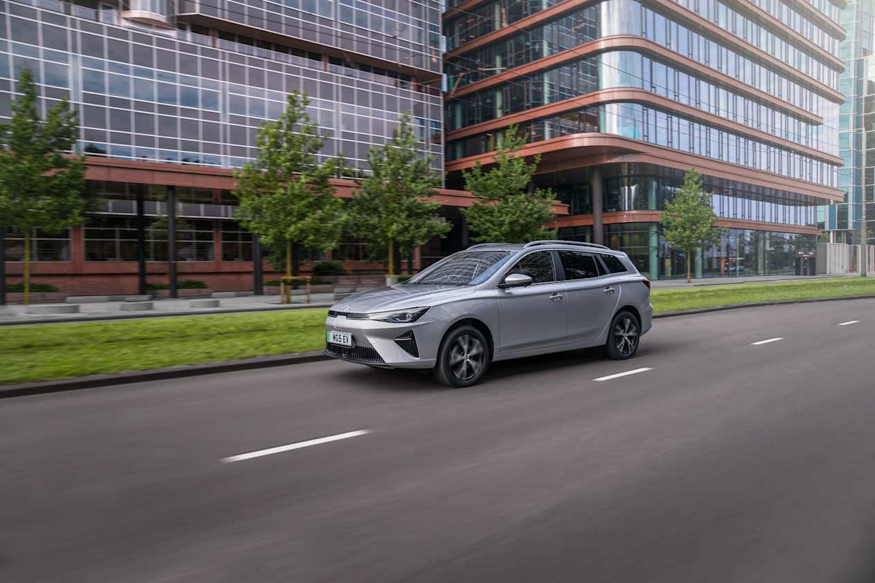 New MG5 EV Long Range driving along a road