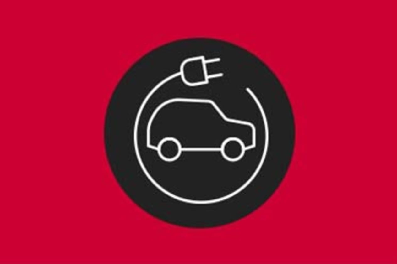 Black and red illustration of an car and charger 