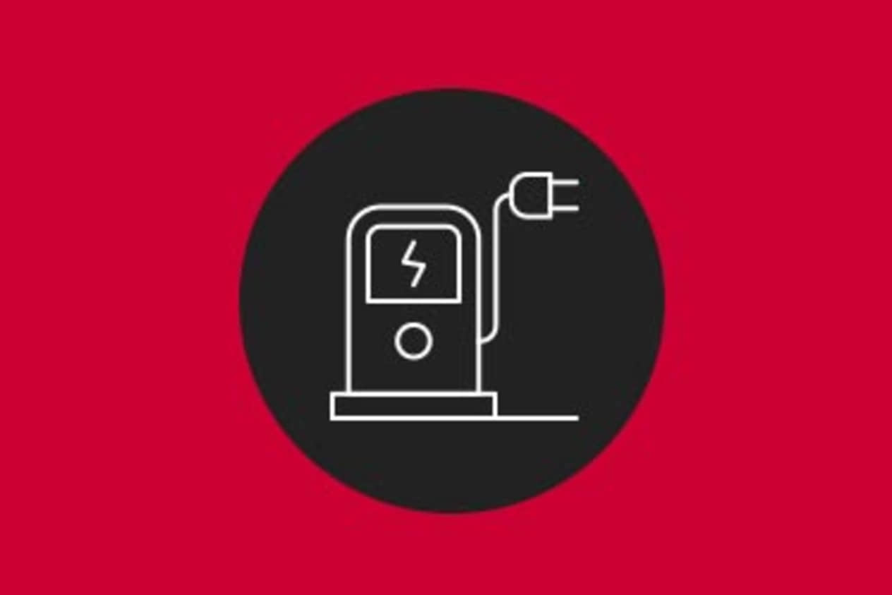 Black and red illustration of an electric vehicle charging station