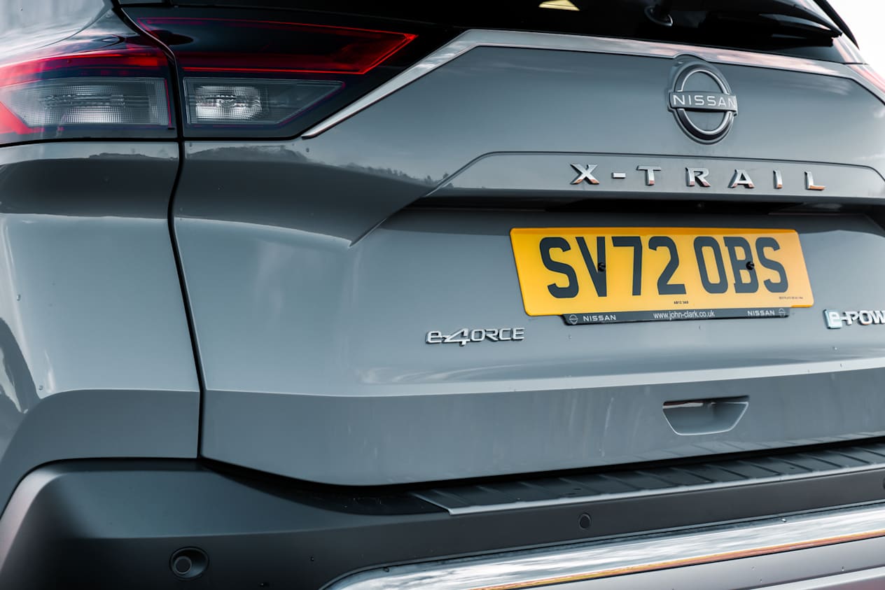 Close up of the rear of a grey Nissan X-Trail