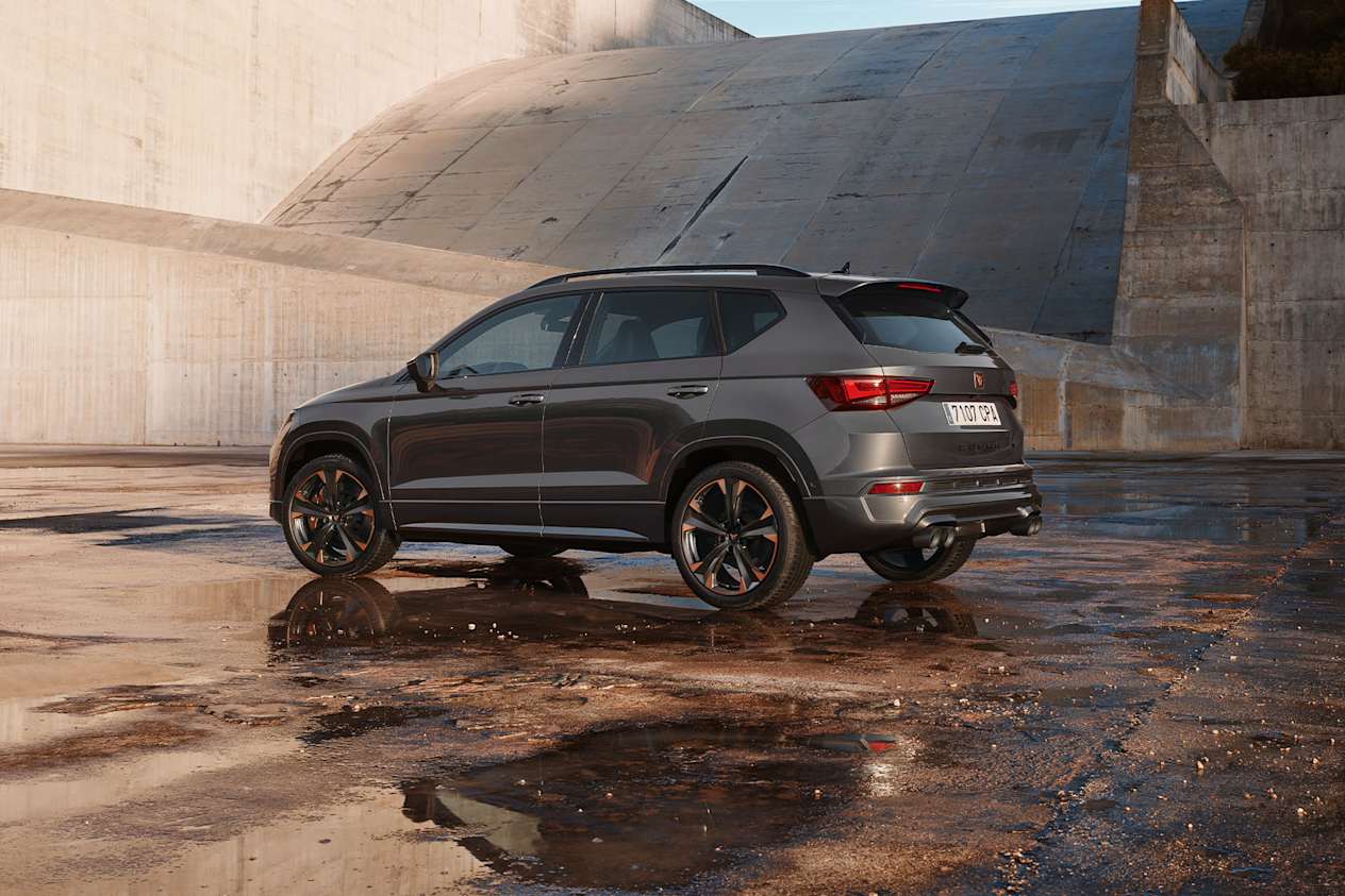 Side/rear shot of the CUPRA Ateca, showcasing its quality spaciousness, with 510 litres of boot space.