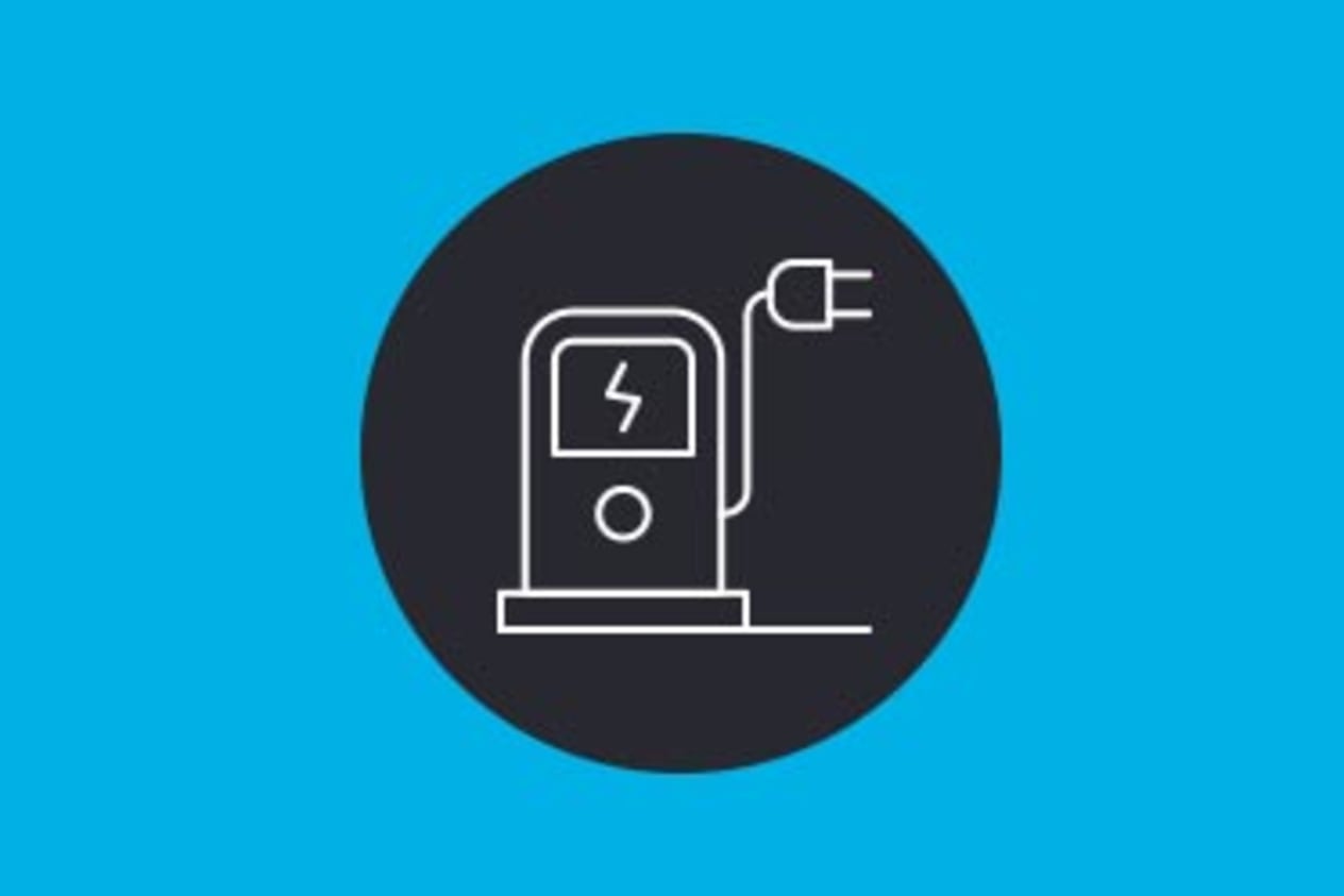 Blue and black illustration of an electric vehicle charging station