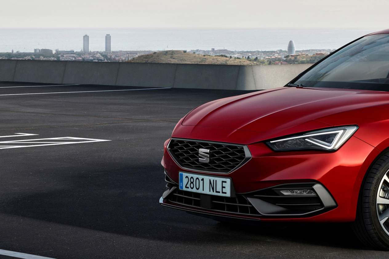 Front quarter view of a red SEAT Leon