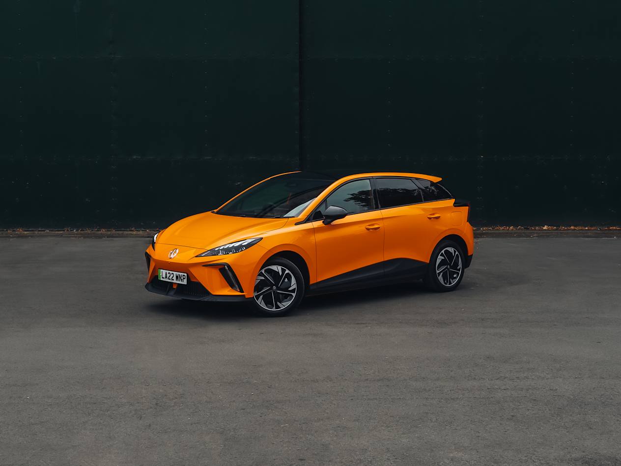 Front of a parked Orange MG4 EV