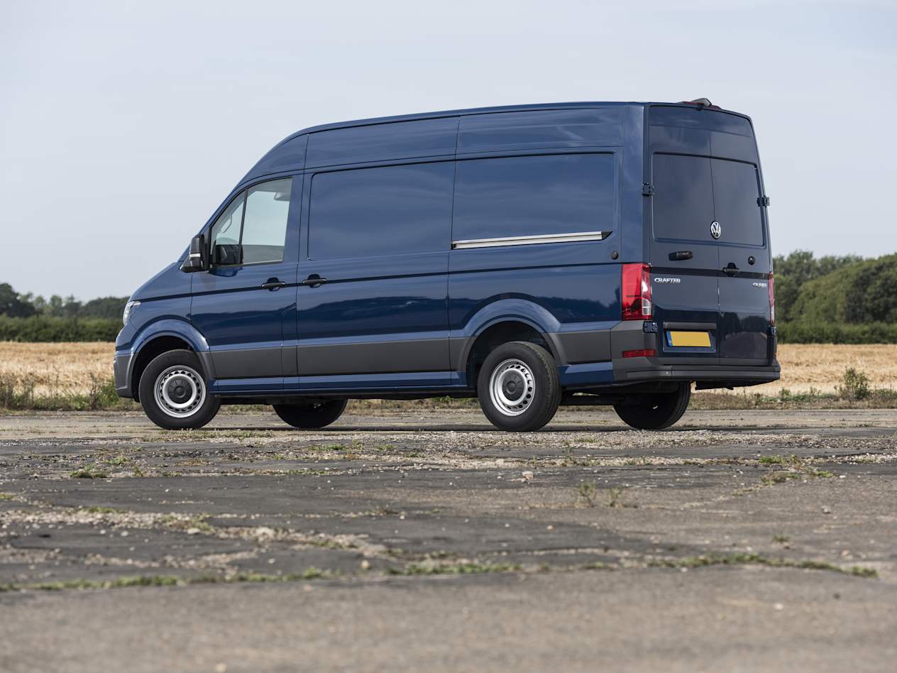 Side view of a Volkswagen Crafter showing the rear of the van