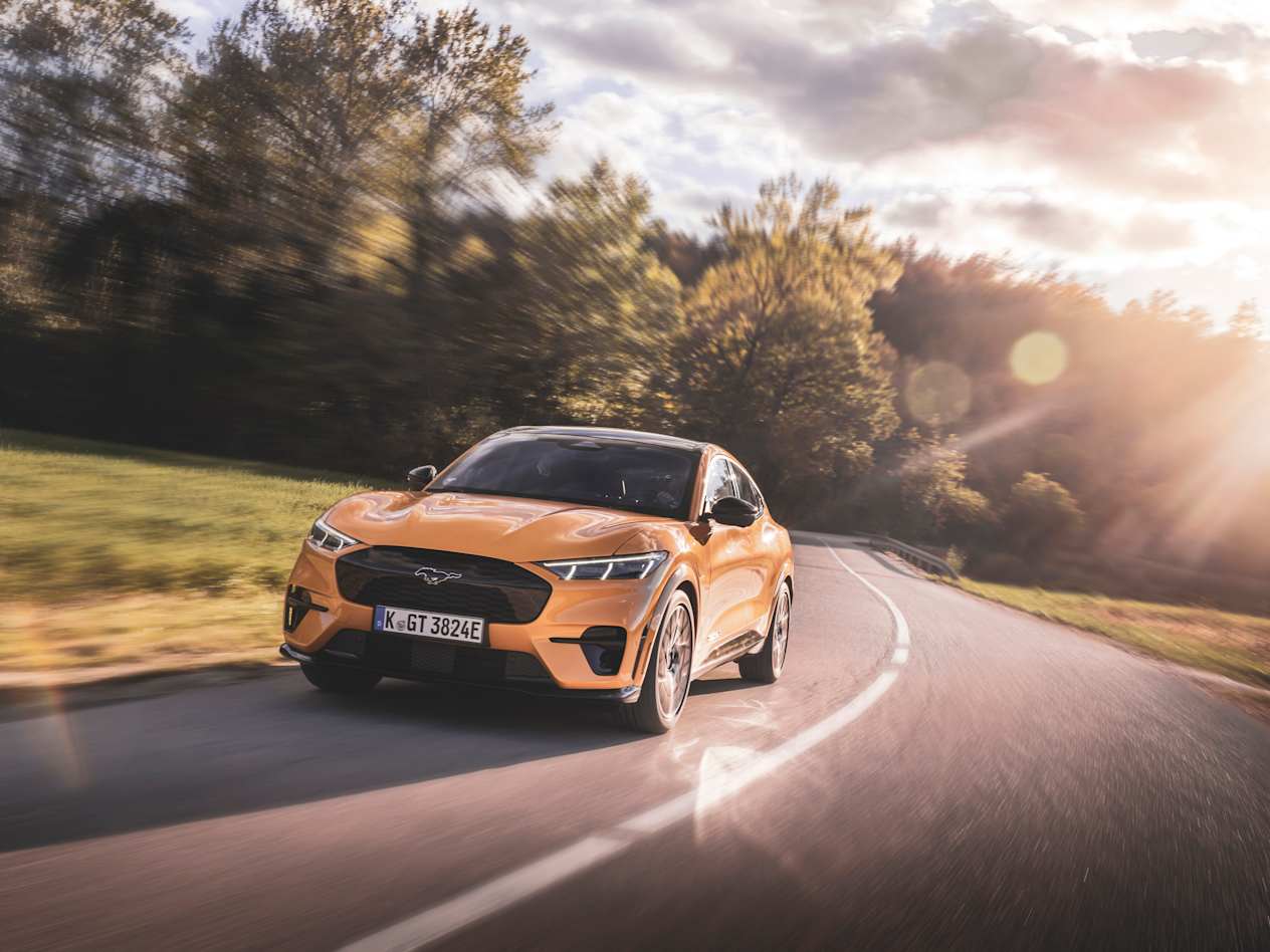 Image of a All-Electric Ford Mustang Mach-E GT in Cyber Orange