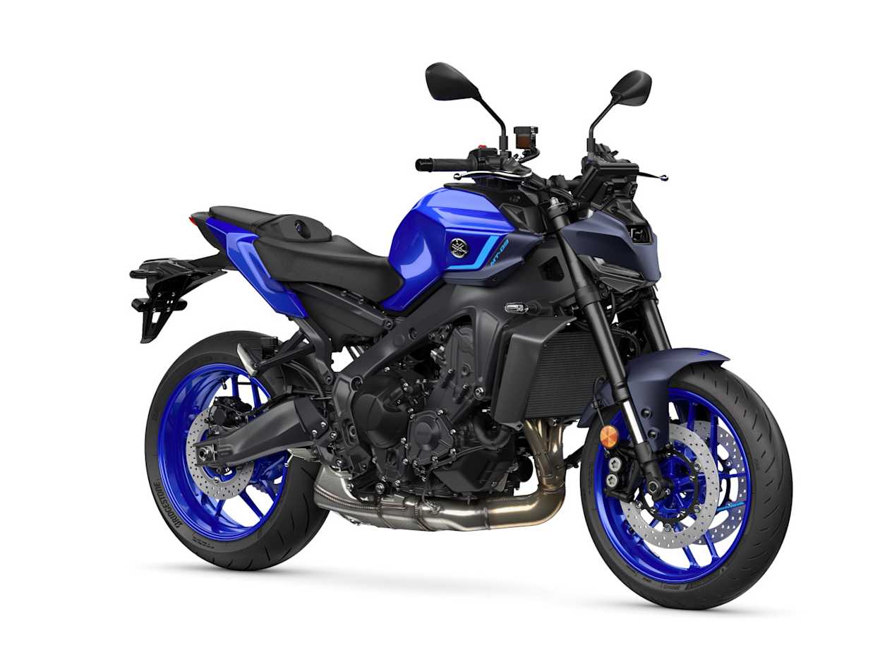 Yamaha MT-09 2024 Icon Blue : trois quarts avant