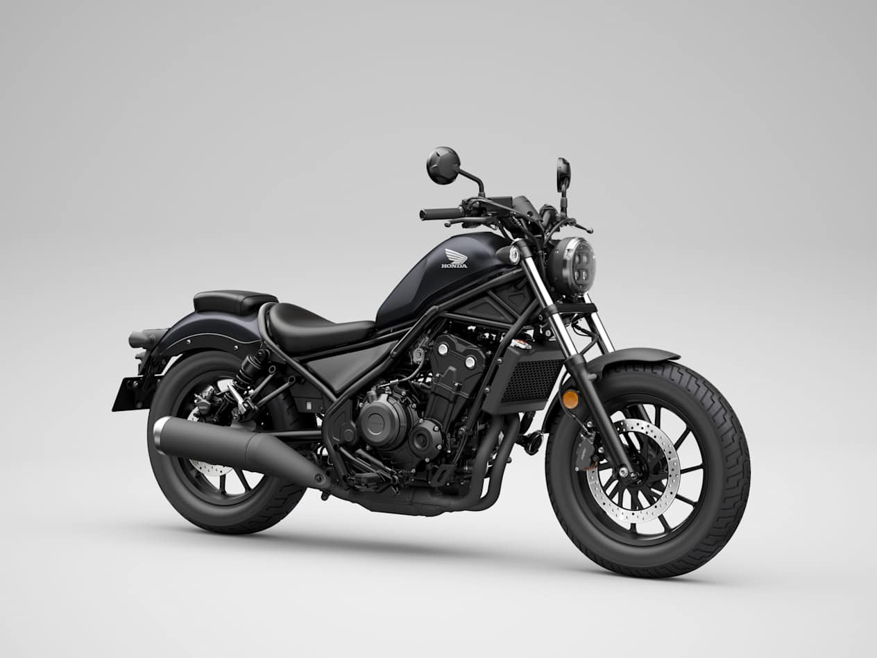 Honda Rebel CMX500 2024 Matte Gunpowder Black Metallic : trois quarts avant