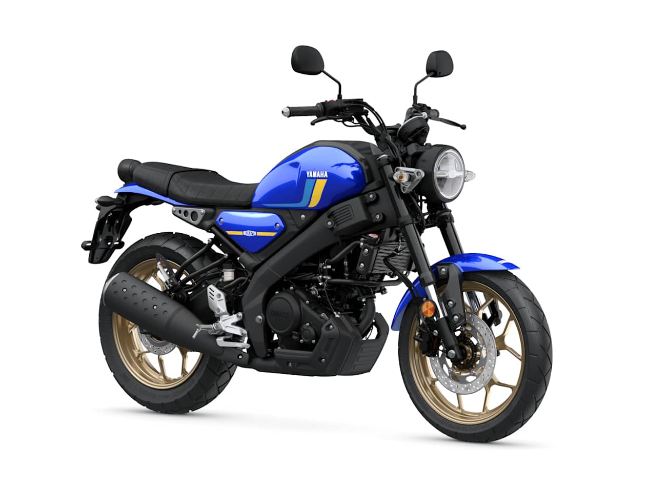 Yamaha XSR125 2023 Yamaha Blue : trois quarts avant