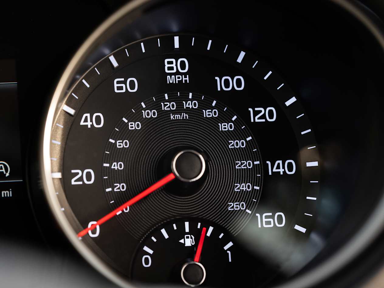 Close up of speedometer inside Kia Ceed