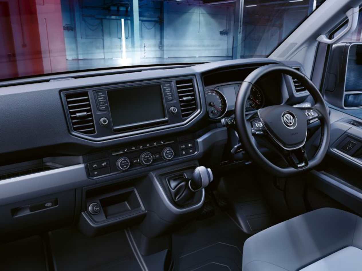 Interior of the Volkswagen Crafter looking across to the driver side showing all controls