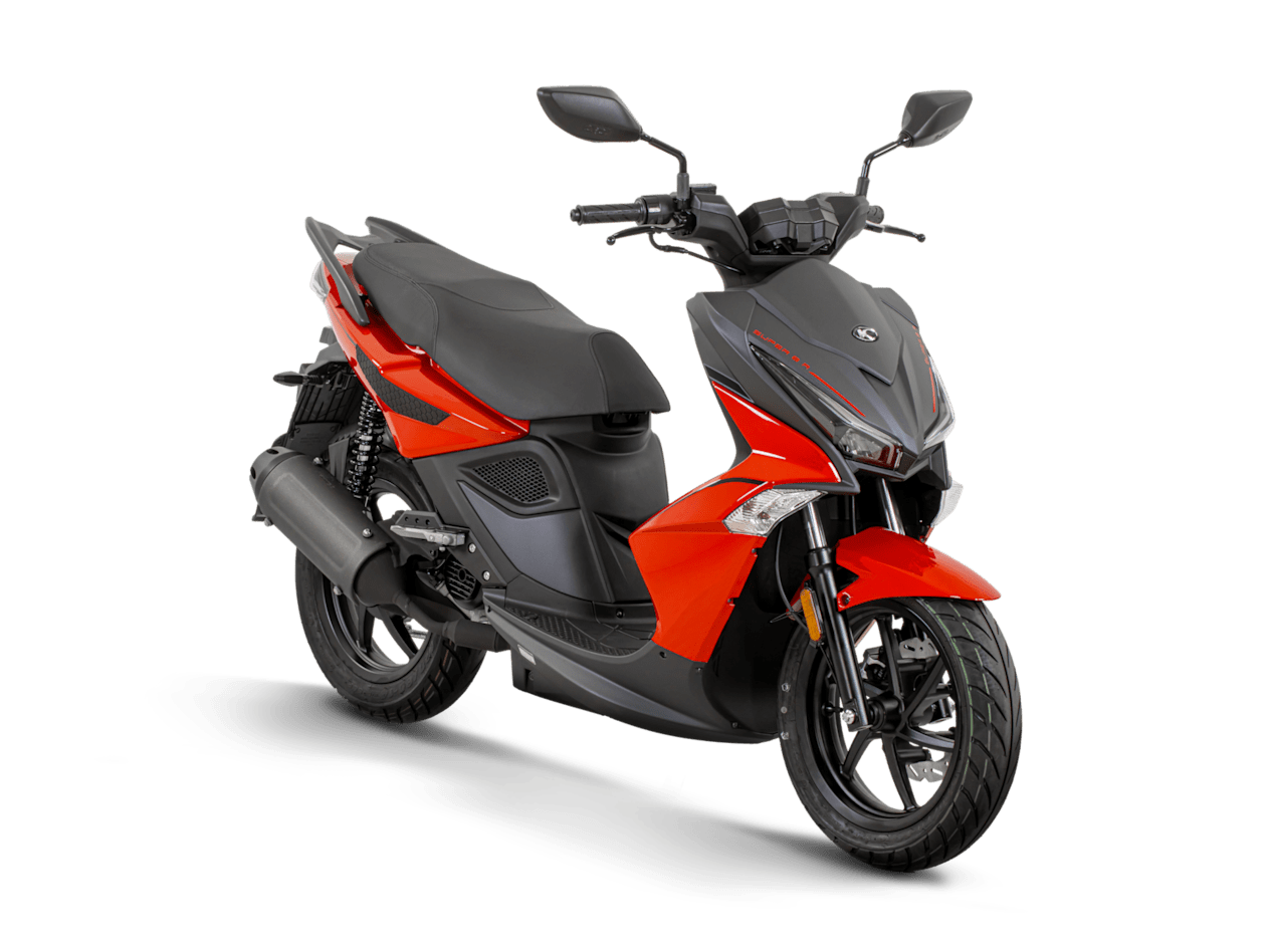 Kymco Super 8 R 2024 Rouge et Noir : trois quarts avant