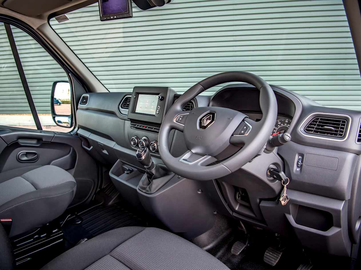 Interior of the Renault Master showing the driver side and all controls