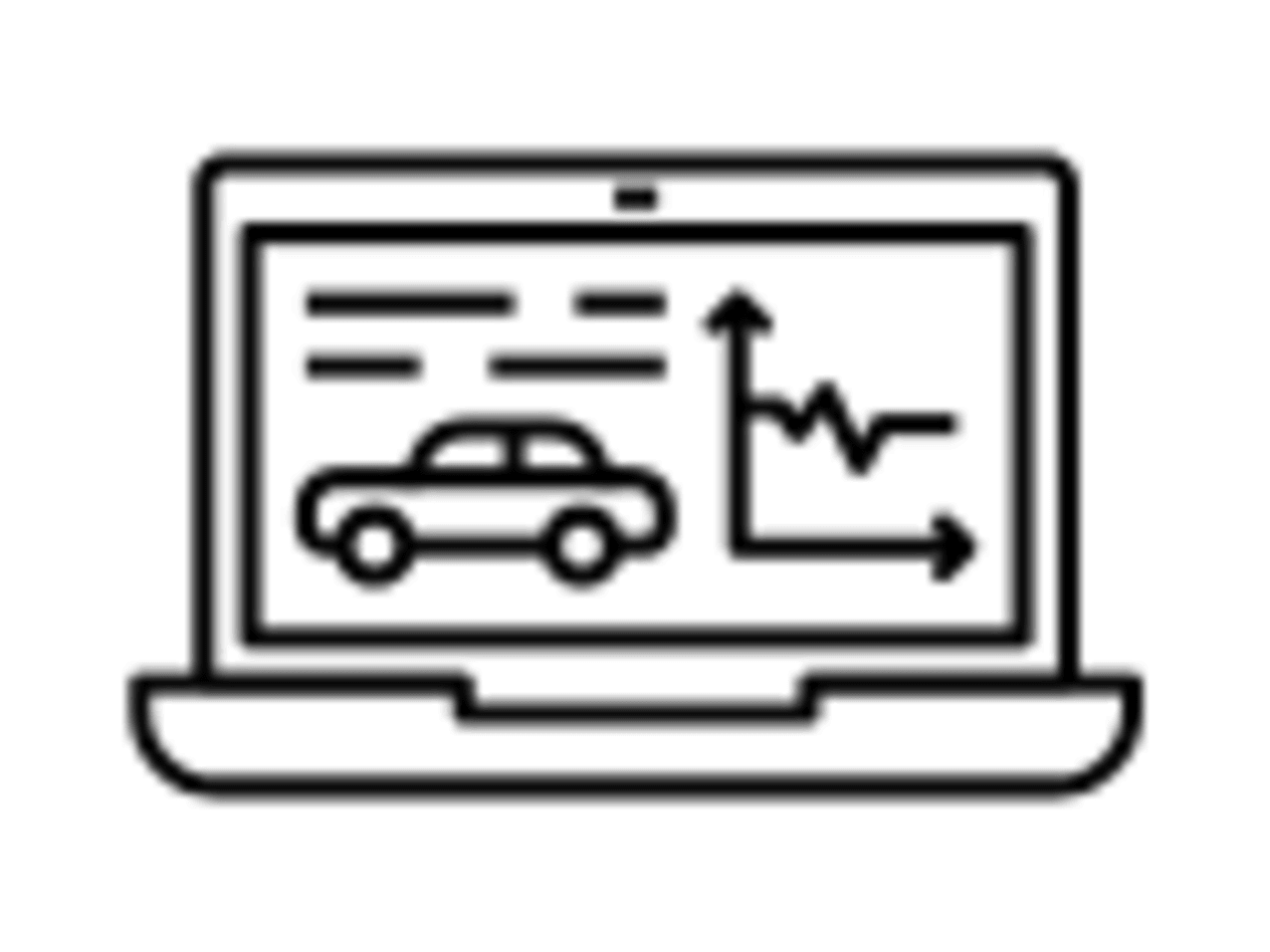 Black and white outlined icon of a laptop showing aCar Diagnostic 