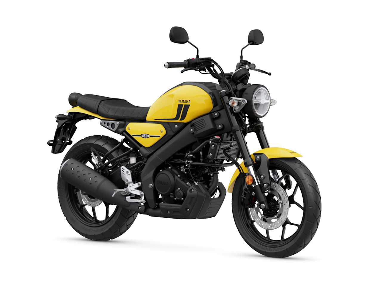 Yamaha XSR125 2023 Impact Yellow : trois quarts avant