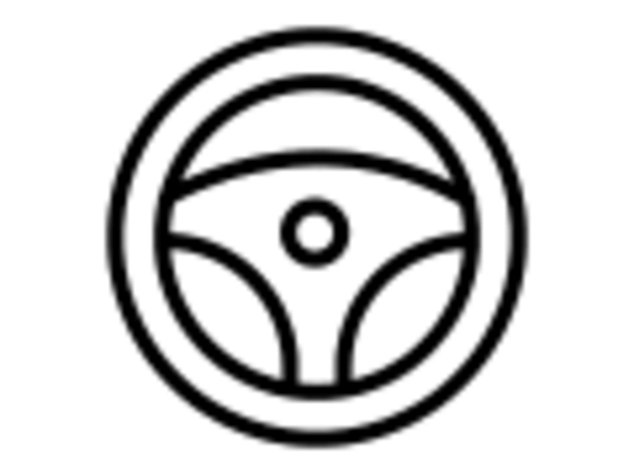 Black and white outlined icon of a steering wheel representing the genuine parts from Croxdale Leap motors 