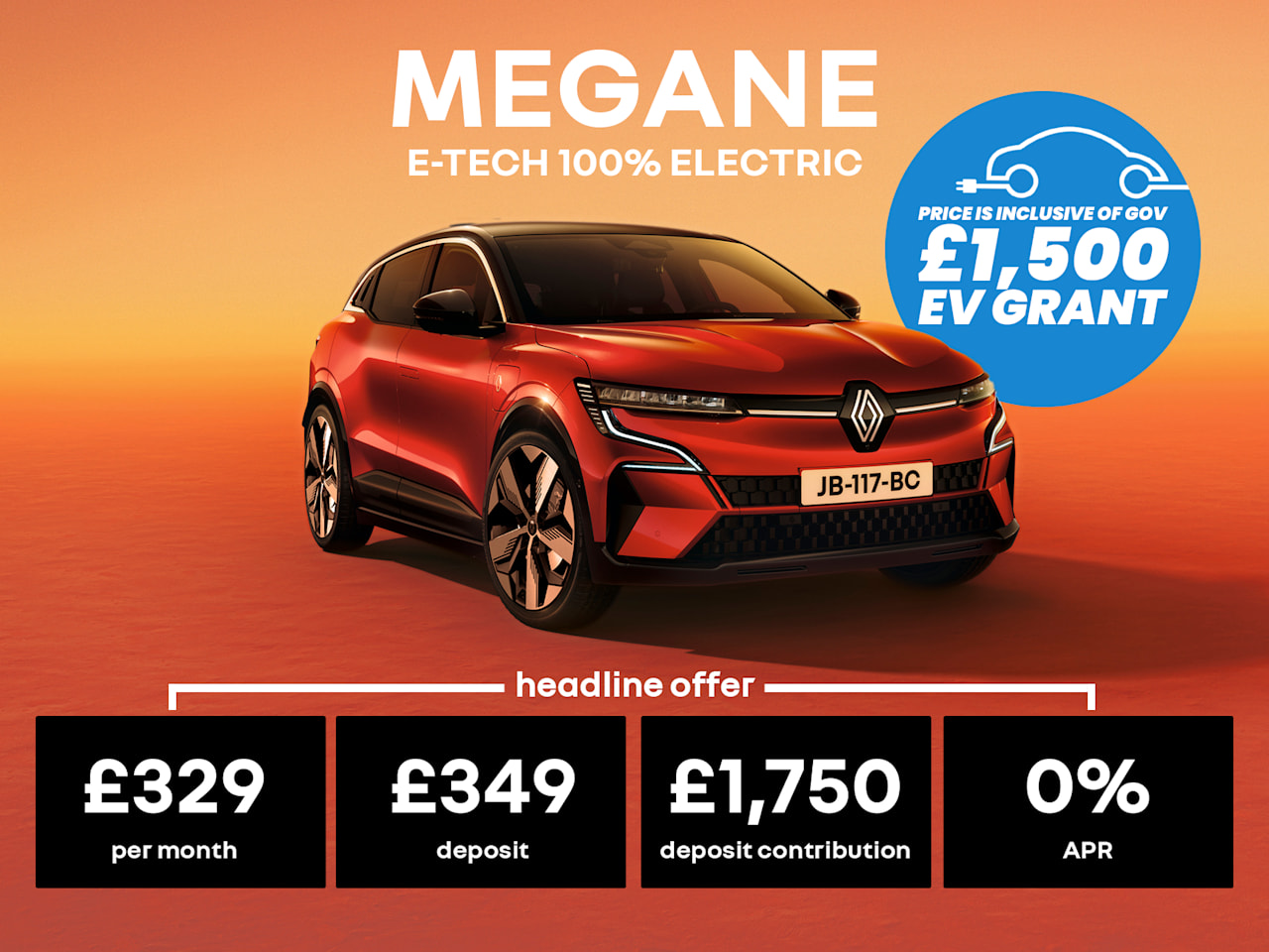 0% PCP: MEGANE E-TECH Electric techno - £329 Per Month