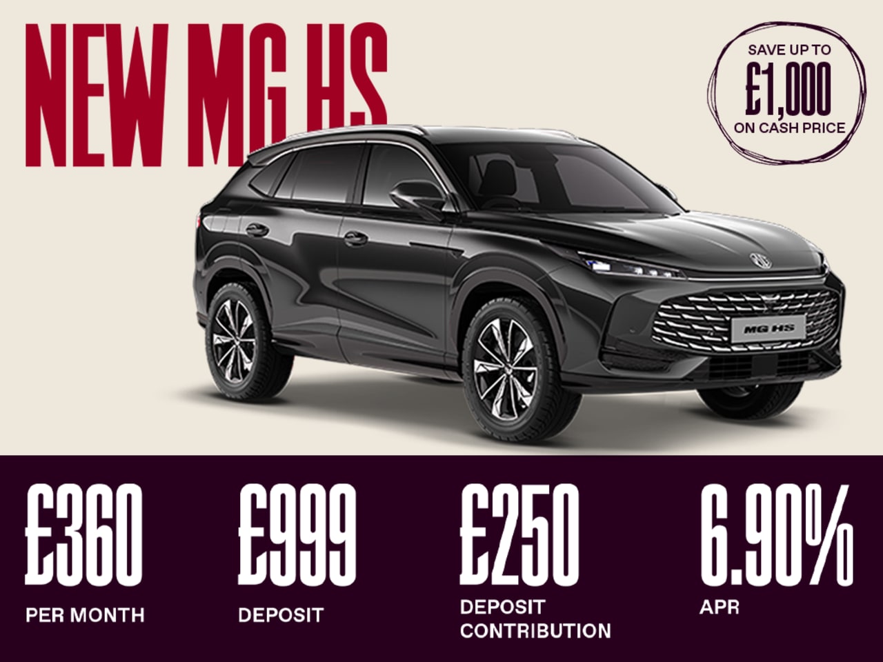 Low Deposit PCP: MG HS SE - £360 Per Month