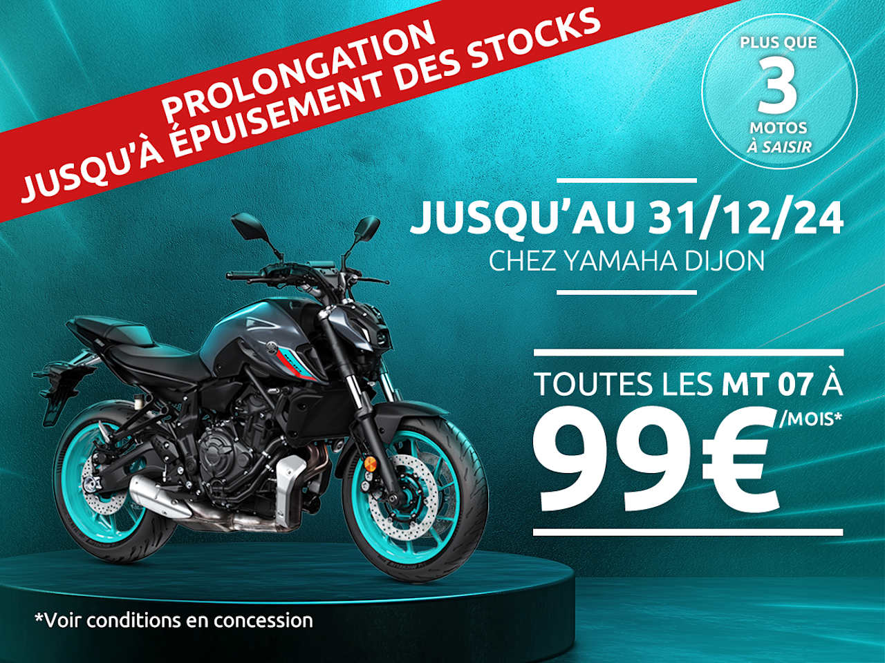 Votre Yamaha MT07 à 99€/mois*