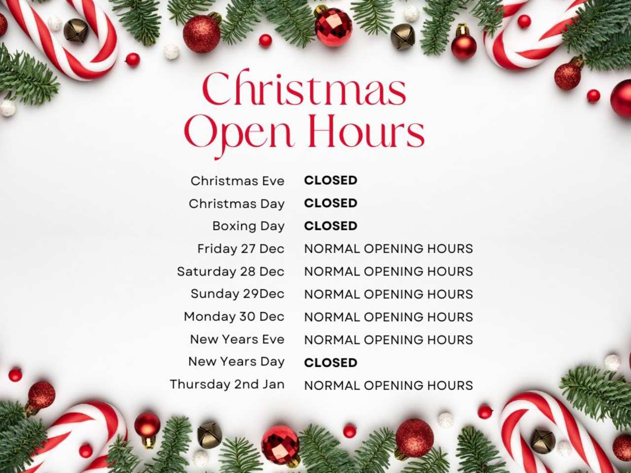 Christmas Opening Hours