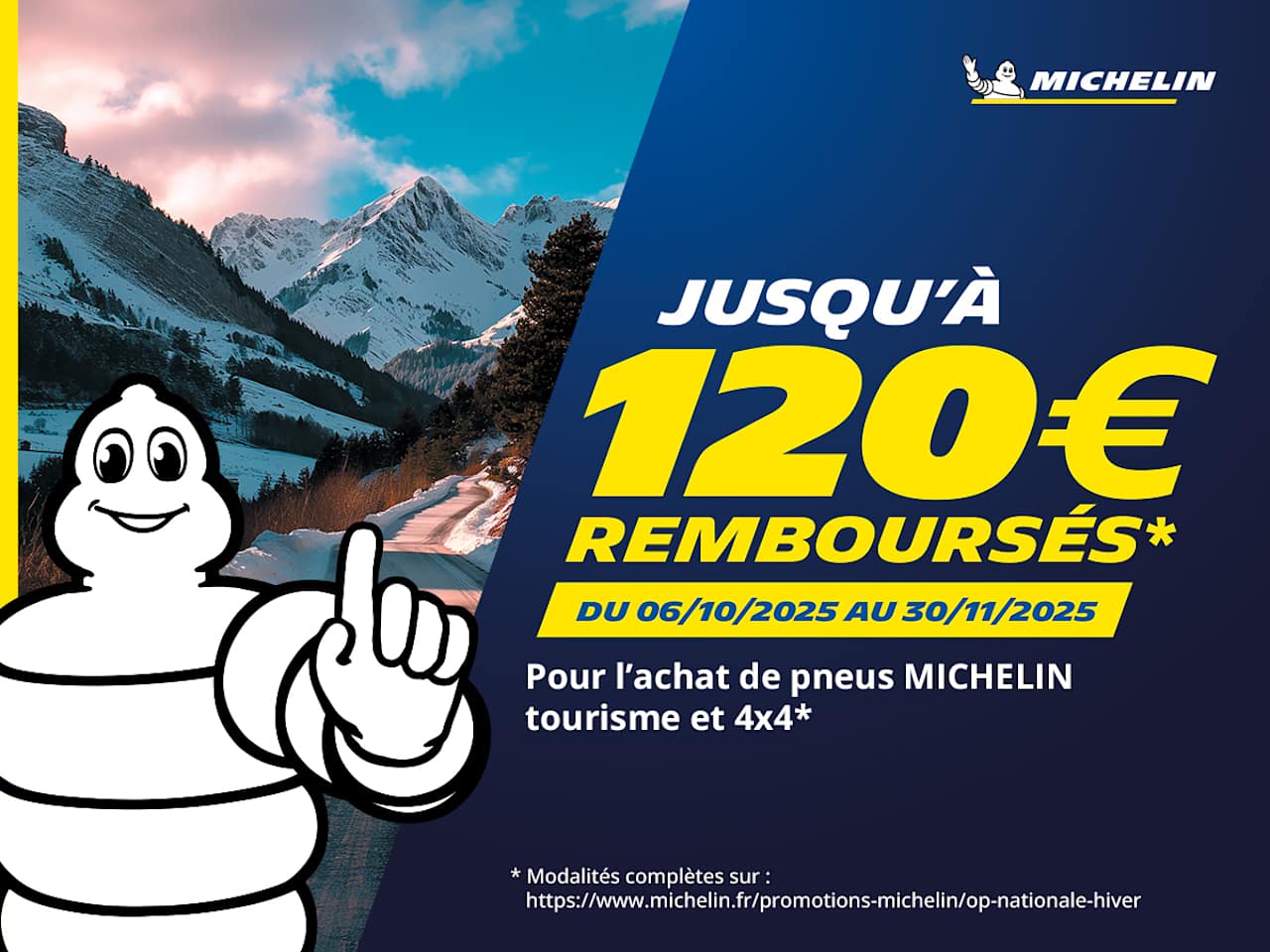 Pneus Michelin : jusqu’à 120€ remboursés*