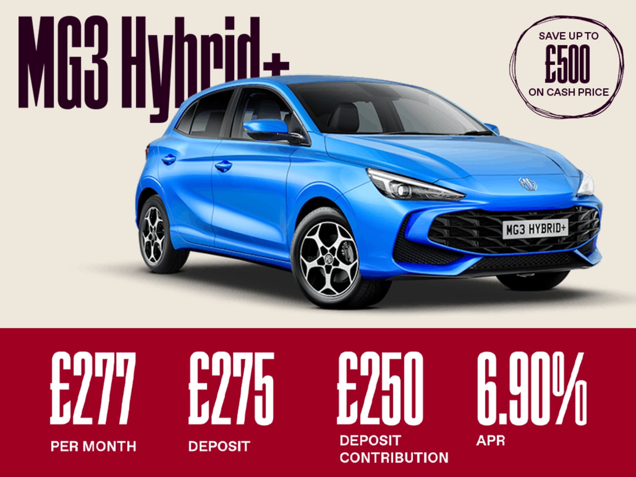 Low Deposit PCP: MG3 Hybrid+ SE Auto - £277 Per Month