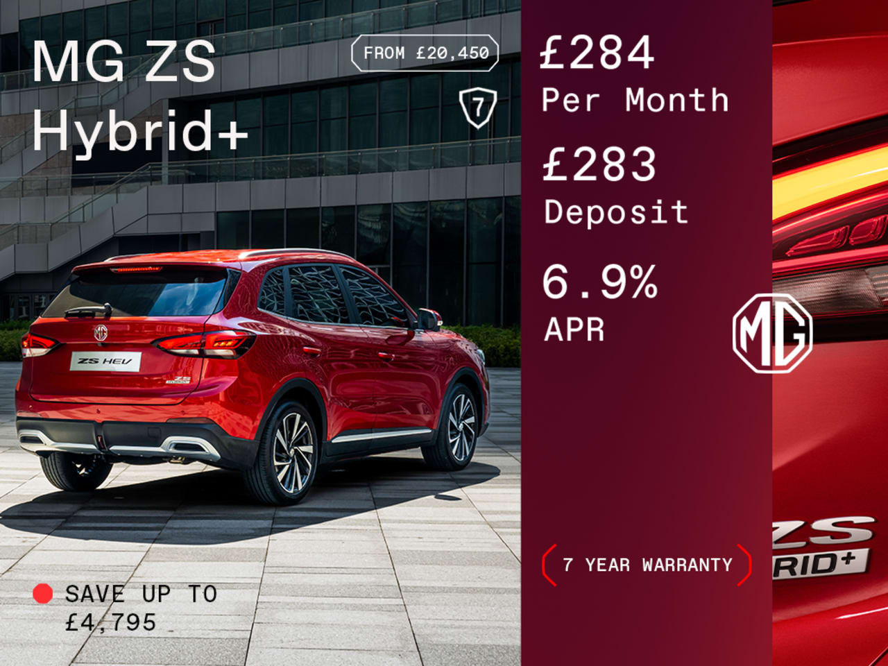 Low Deposit PCP: MG ZS Hybrid Trophy - £284 Per Month