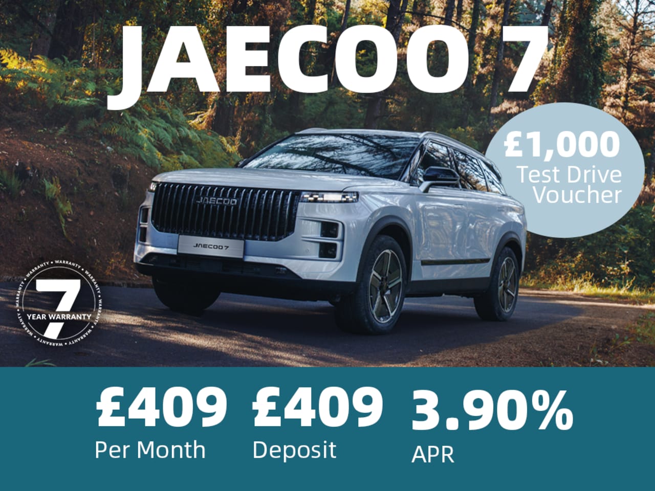 PCP: JAECOO 7 SHS Luxury - £409 Per Month
