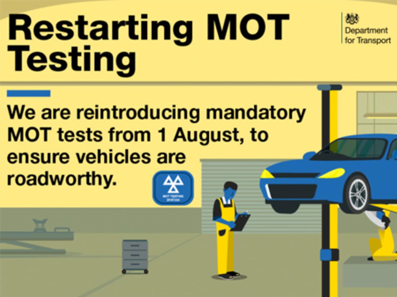 Mandatory MOT testing to be reintroduced from 1 August