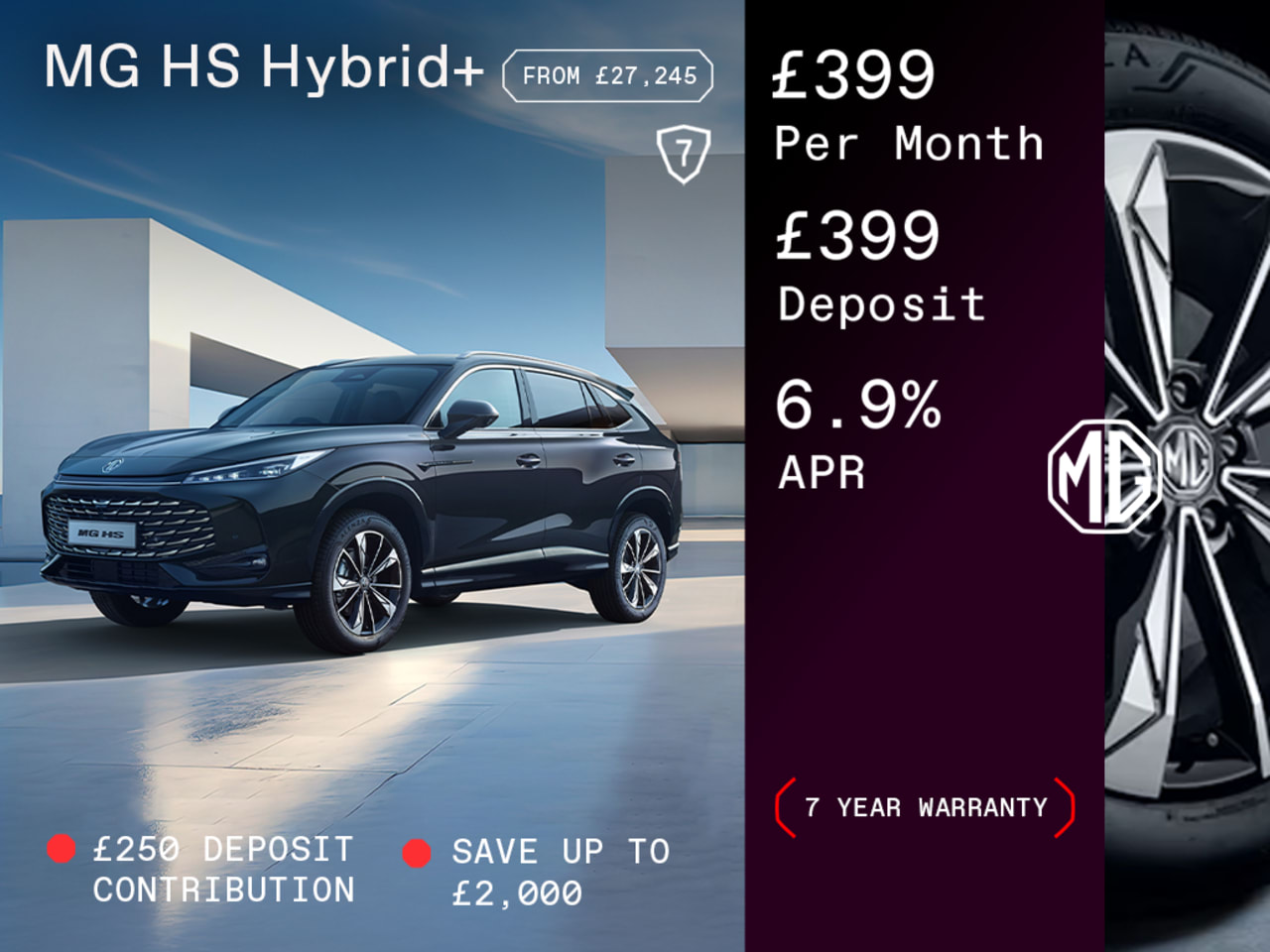 Low Deposit PCP: MG HS Hybrid+ SE - £399 Per Month