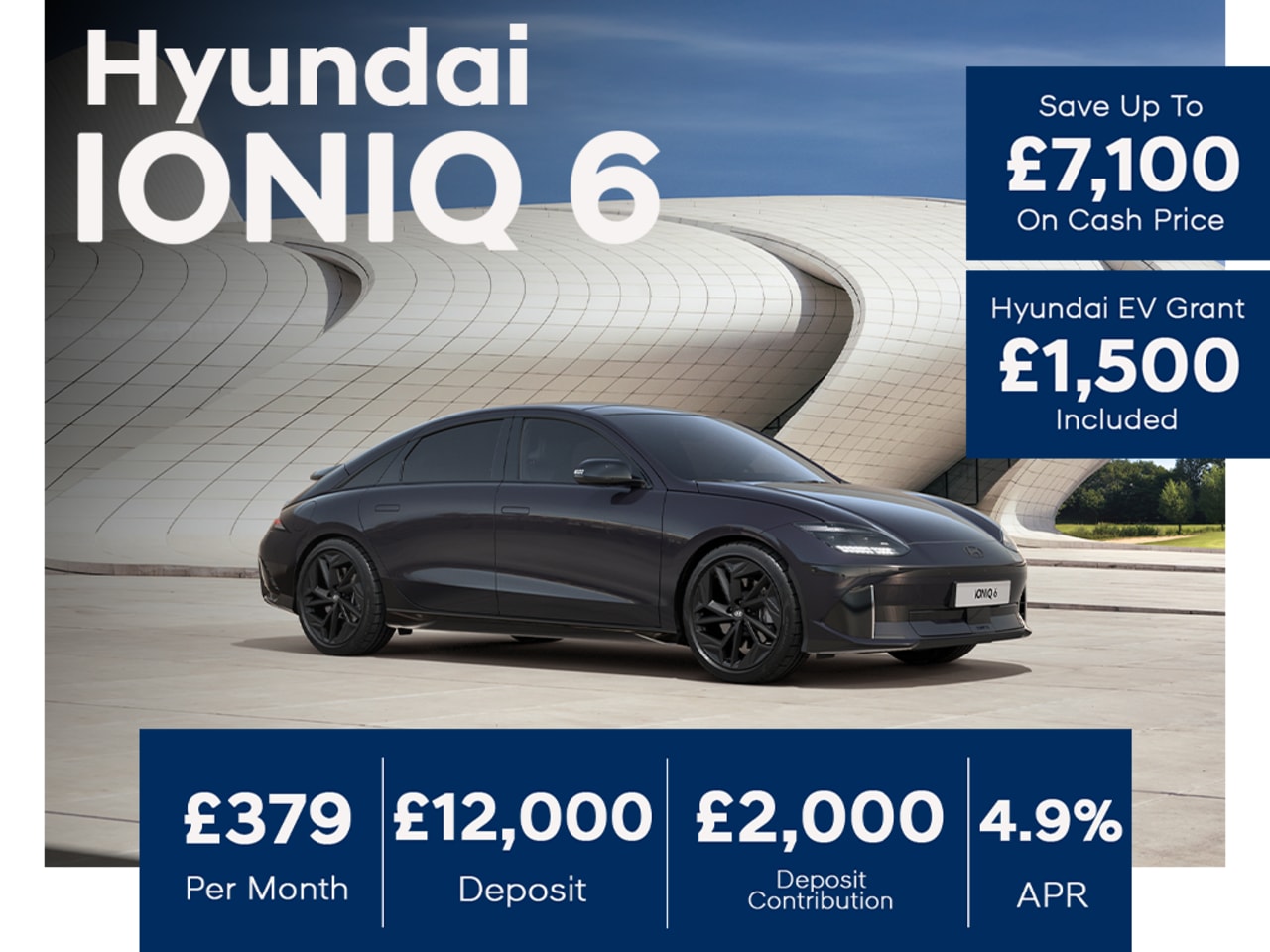 Low Payment PCP: IONIQ 6 Premium 77kWh 168kW - £379 Per Month