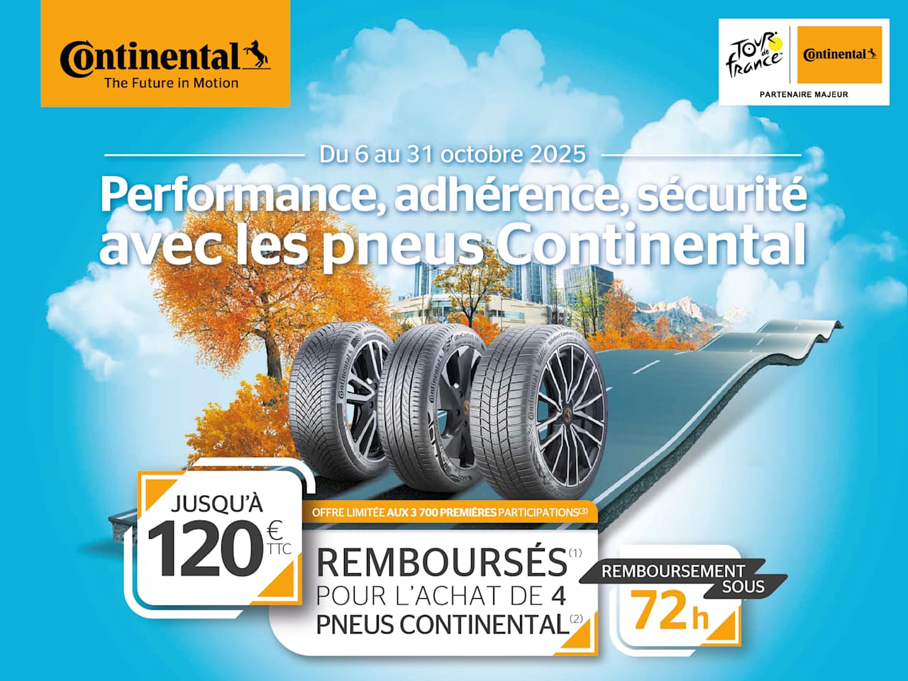 Pneus Continental : jusqu'à 120 € remboursés*