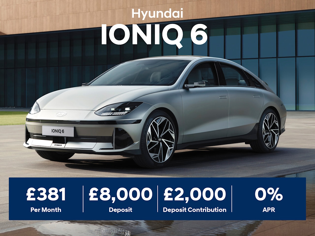 0% PCP: IONIQ 6 Premium 168kWh 77kWh - £381 Per Month