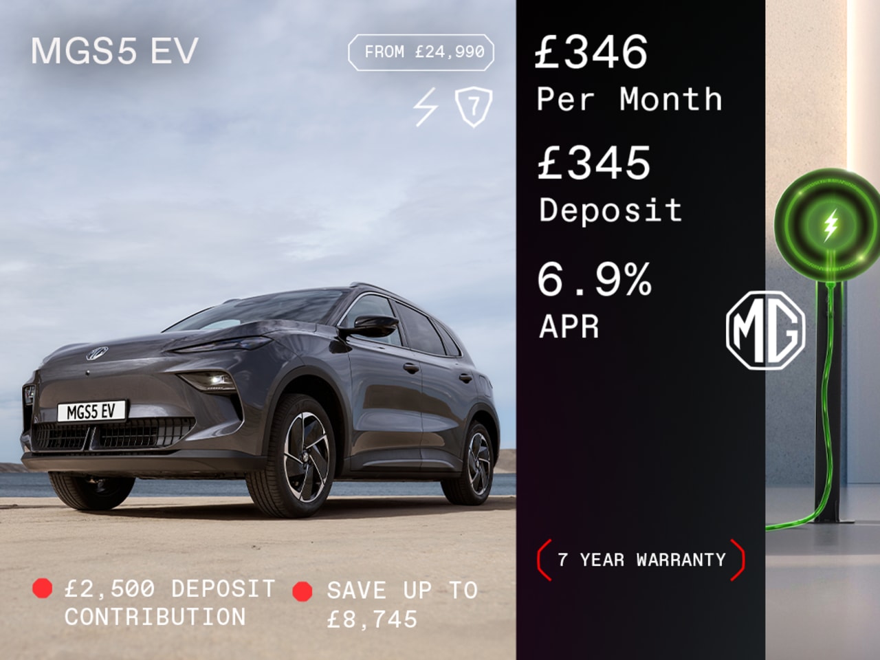Low Deposit PCP: MGS5 EV Trophy Long Range - £346 Per Month