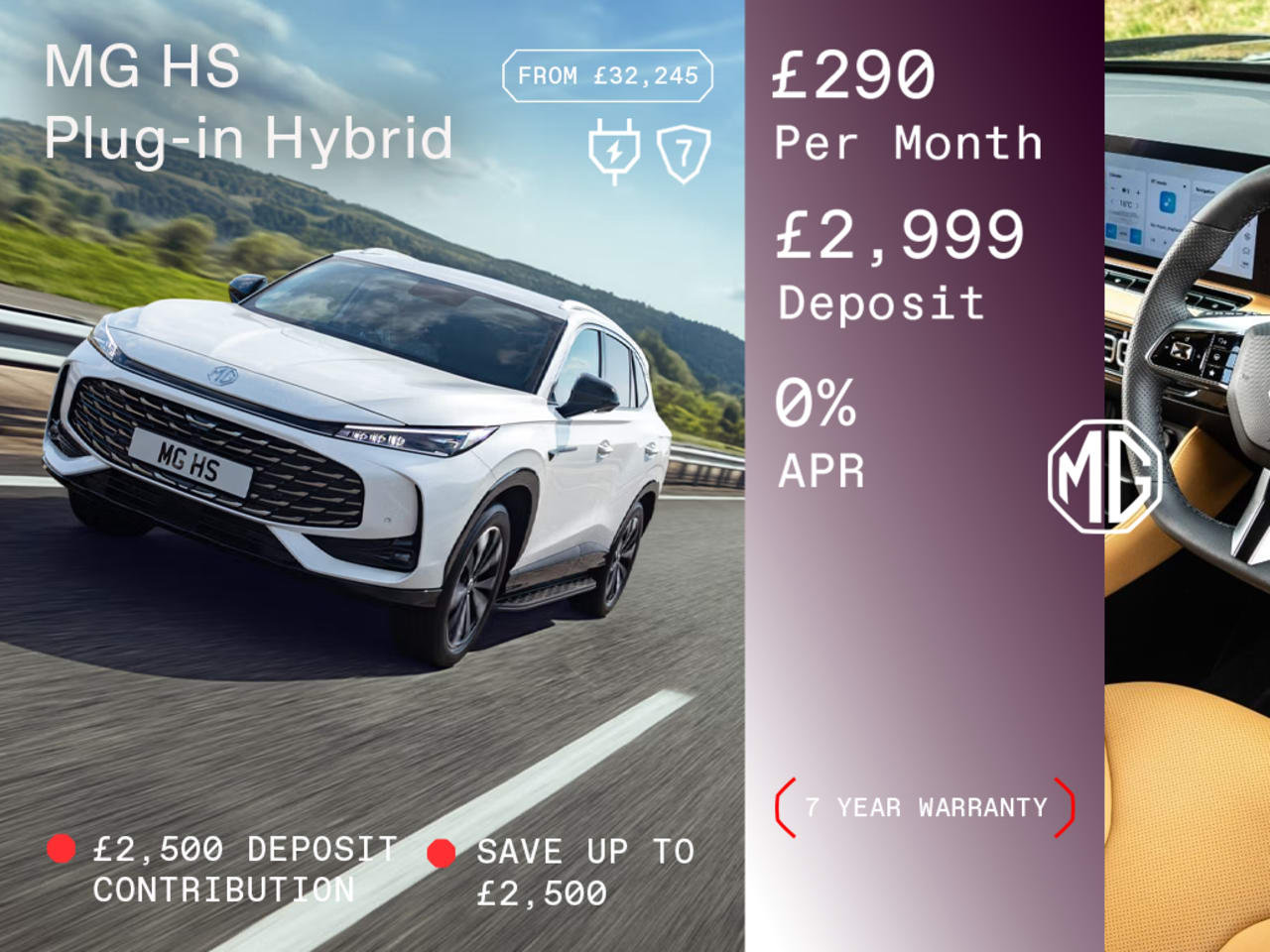 0% PCP: MG HS Plug-in Hybrid Trophy - £290 Per Month