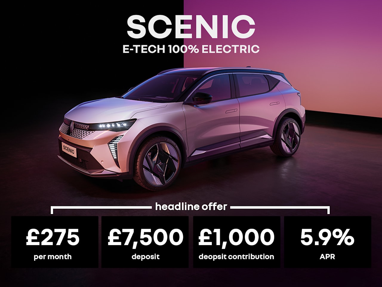 Low Payment PCP: SCENIC E-TECH Electric Techno my26 - £275 Per Month