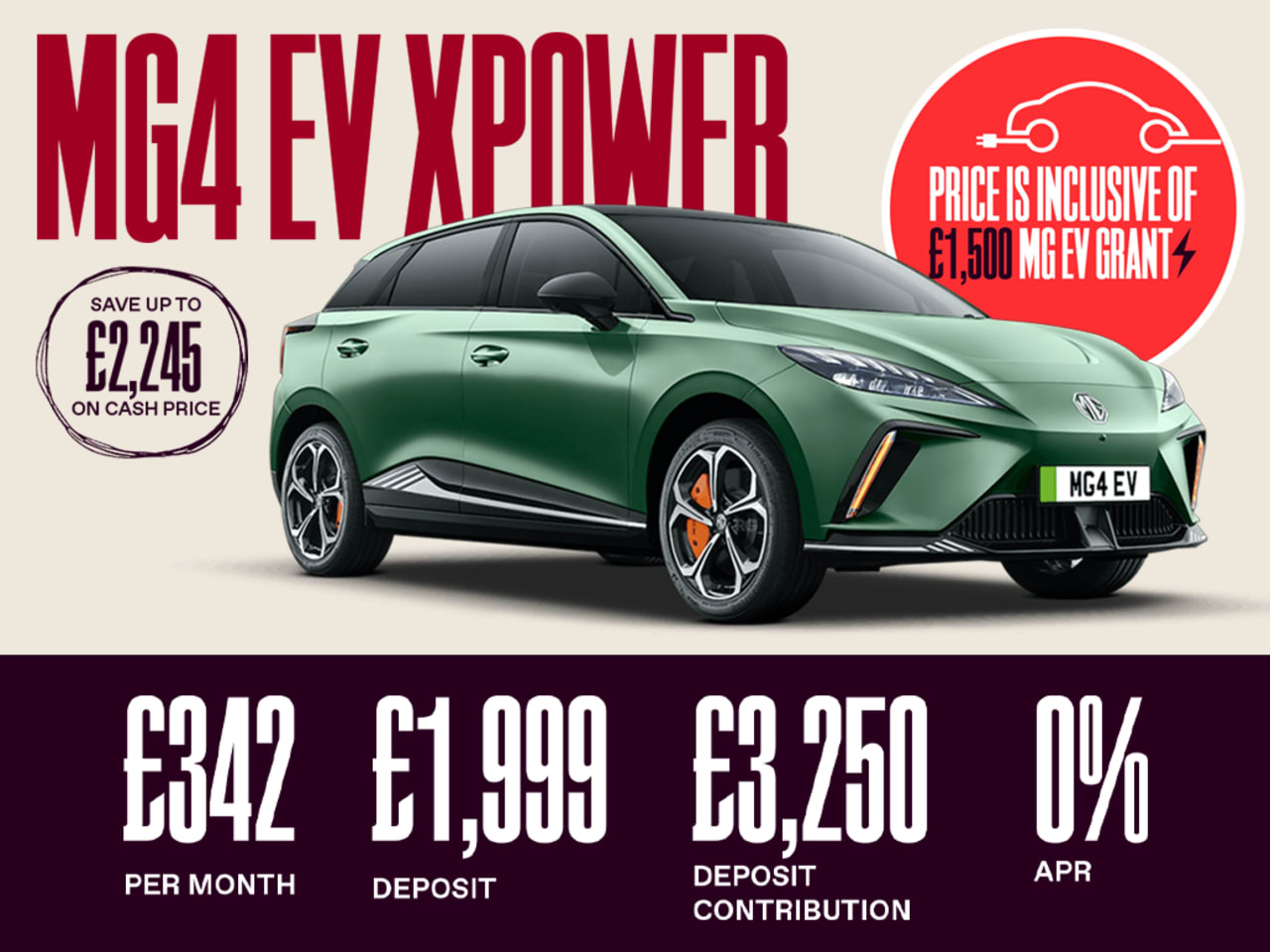 0% PCP: MG4 EV XPOWER - £342 Per Month