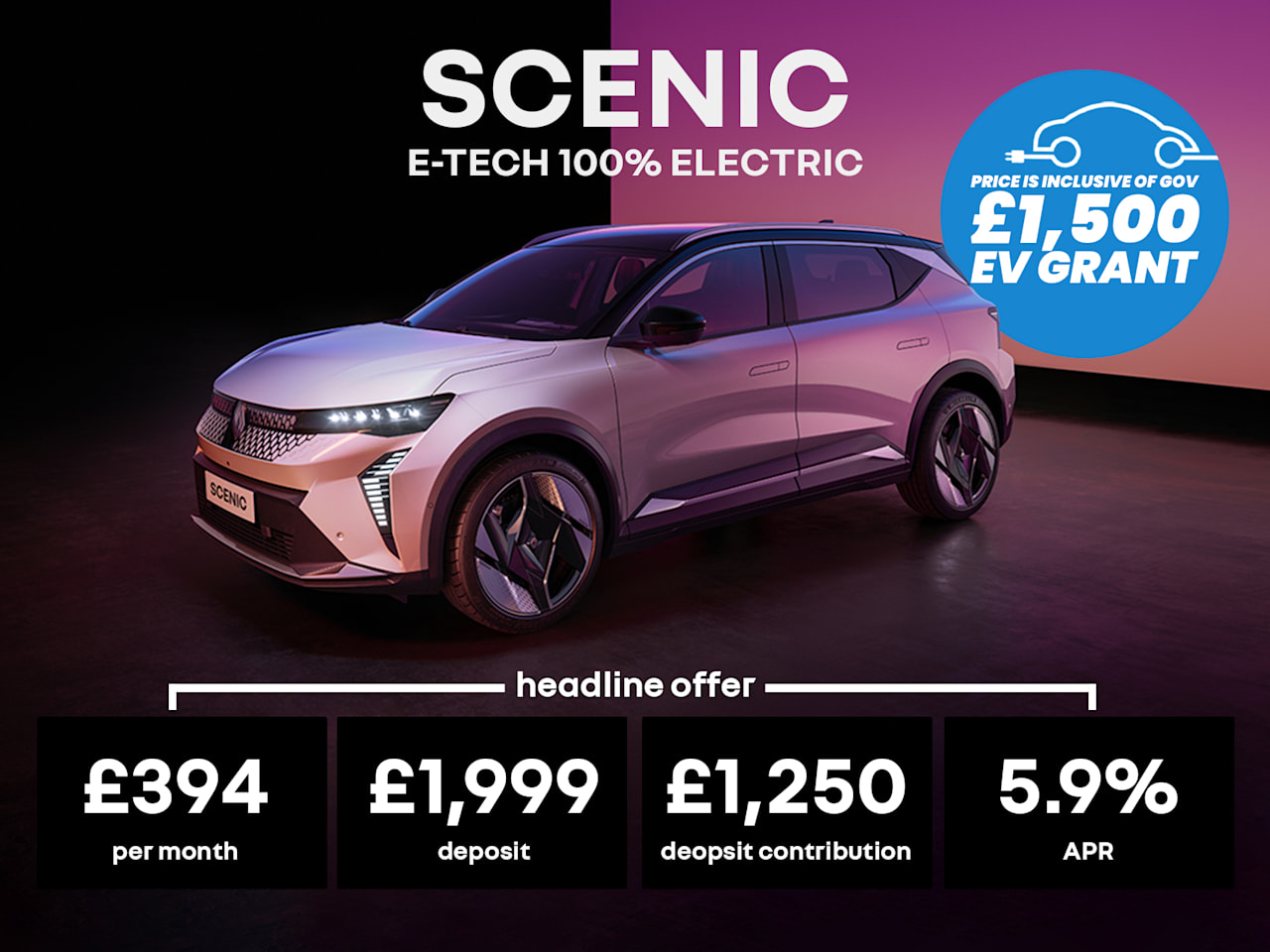 Low Payment PCP: SCENIC E-TECH Electric techno esprit Alpine MY26 - £394 Per Month