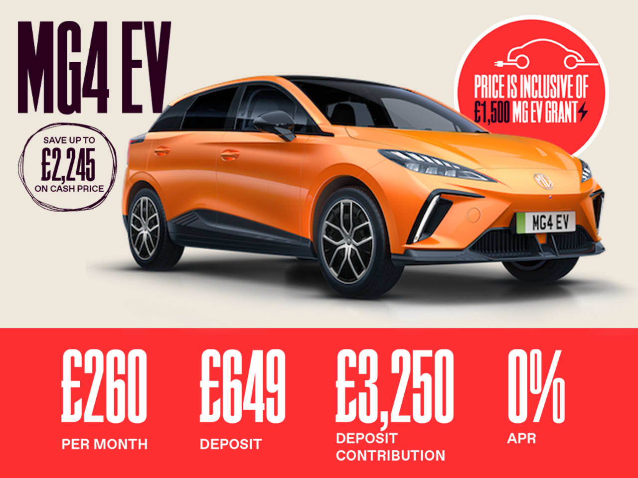 0% PCP: MG4 EV SE - £260 Per Month