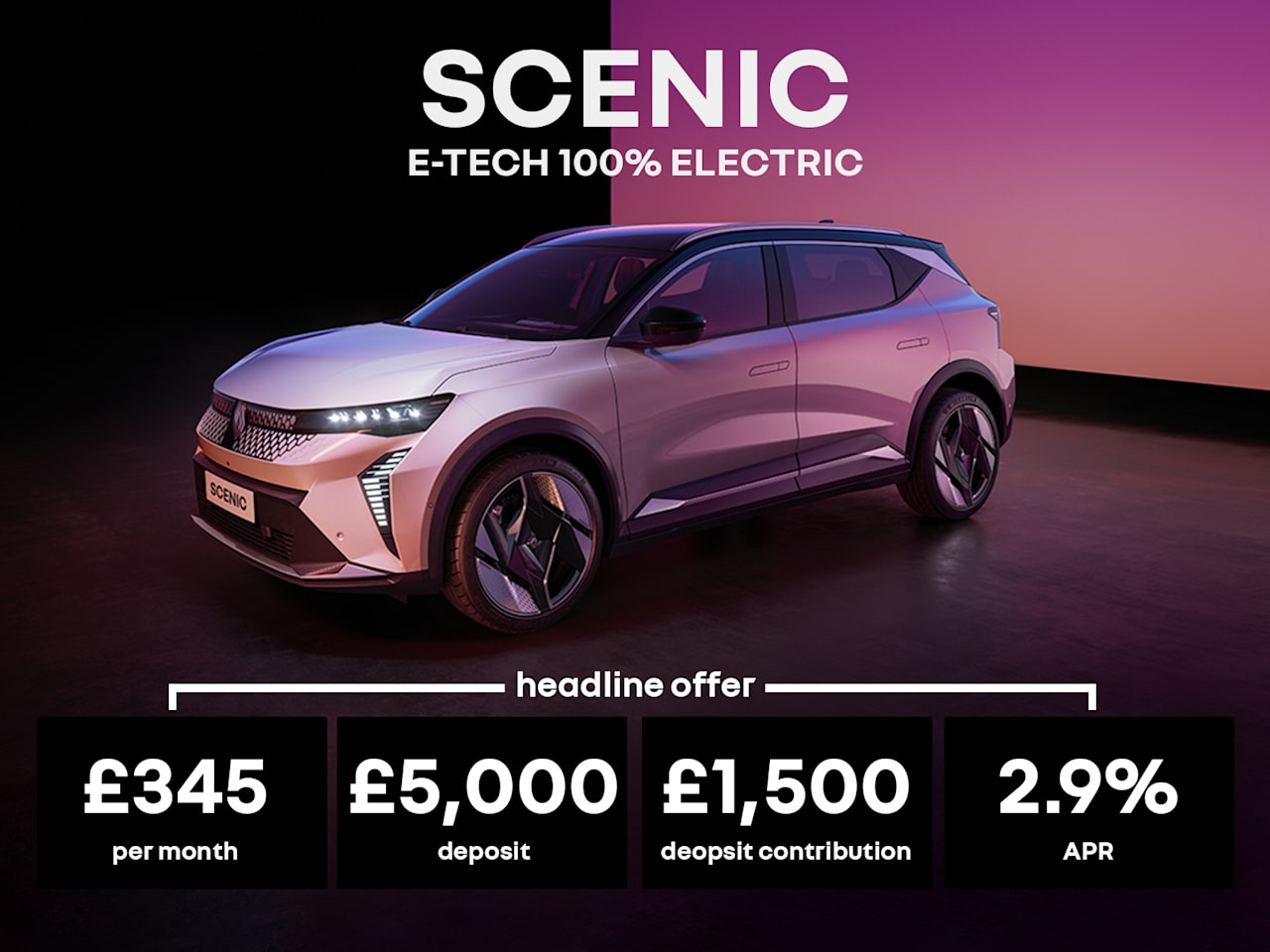 Low Payment PCP: SCENIC E-TECH Electric techno - £345 Per Month