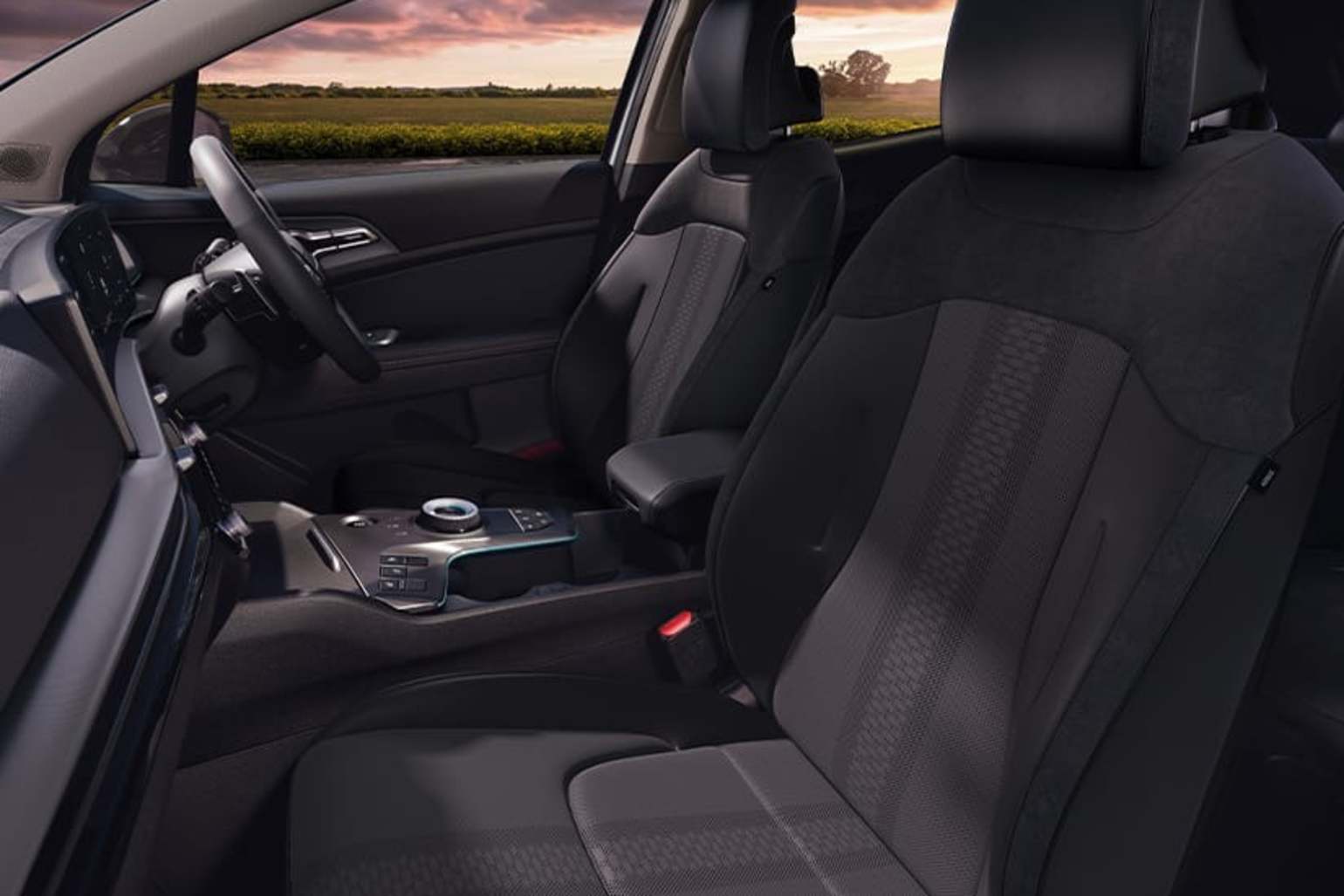 Kia Sportage Storm interior showing the 12.3-inch driver display and dual-screen infotainment system