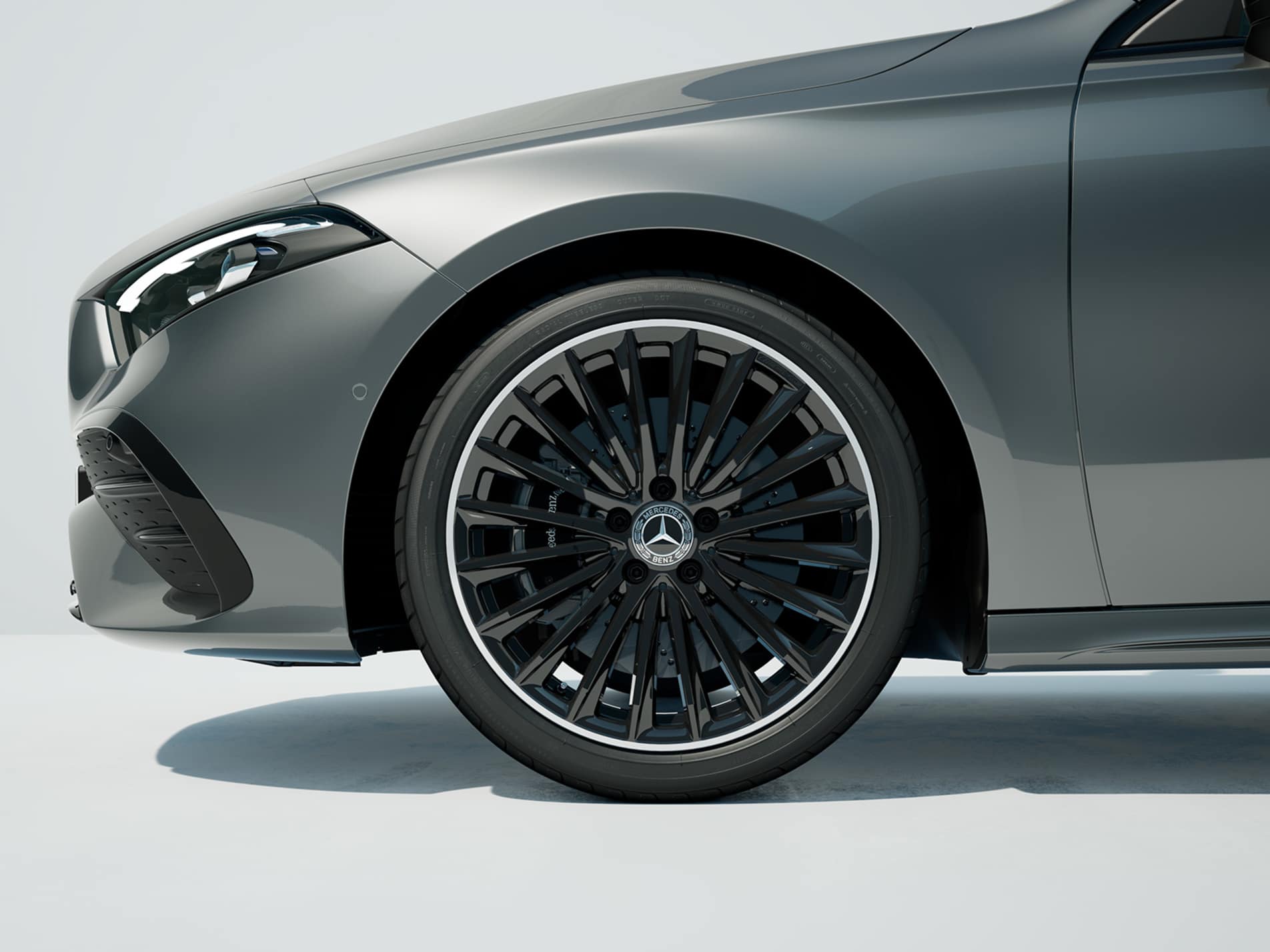 Close-up of a grey Mercedes-A-Class Hatchback alloy wheel