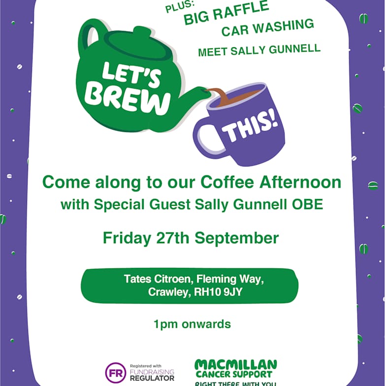 Macmillan Coffee Afternoon Tates Cars Crawley Friday 27th