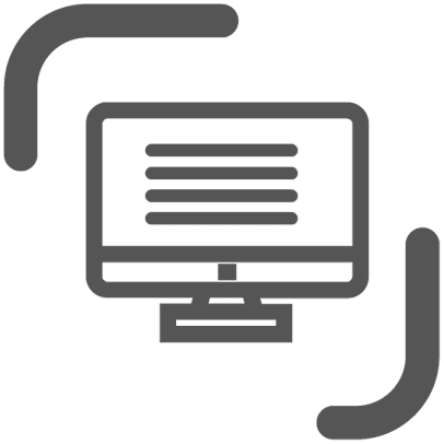 icon of a computer screen enclosed in circled brackets