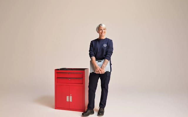 Volkswagen service technician beside a tool cabinet – Volkswagen Service Plans at Camerons Volkswagen, Perth