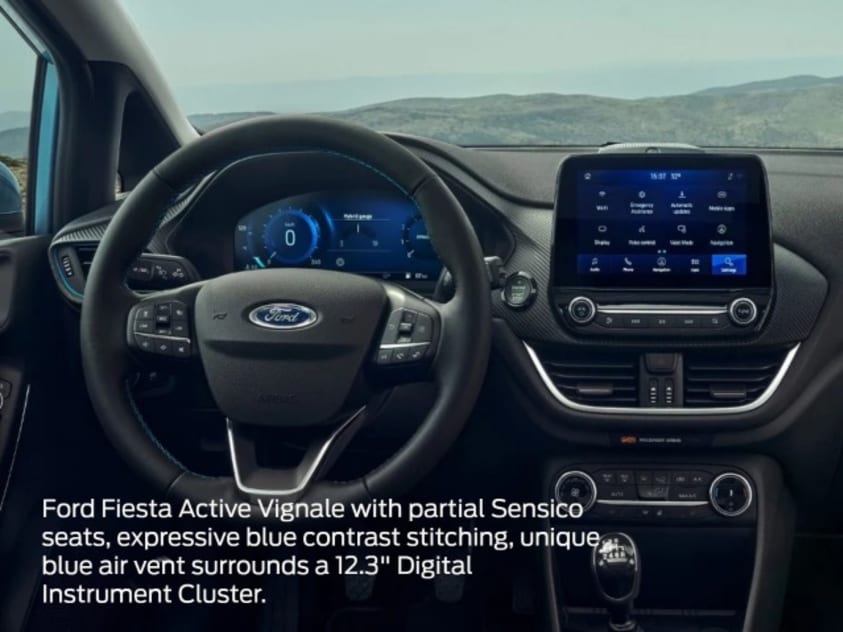 Ford Fiesta Active Vignale Interior with text